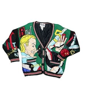 Vintage 90s NO! Jeans Bowling Cardigan – Lined Novelty Knit